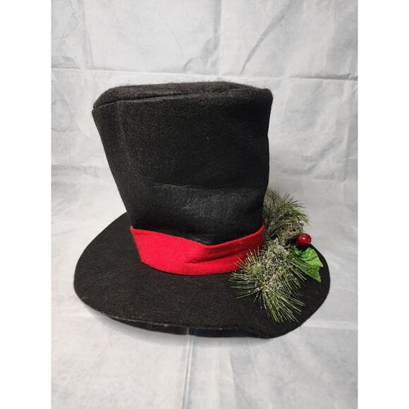 Christmas Tree Topper Hat Black Velvet Red Berry Pine Cone Frosted Centerpiece - Picture 4 of 10